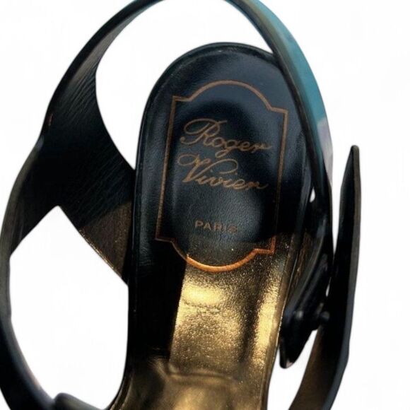 ROGER VIVIER Black Open Toe Signature Buckle Block Heel Sandals Size IT3… - Picture 4 of 6